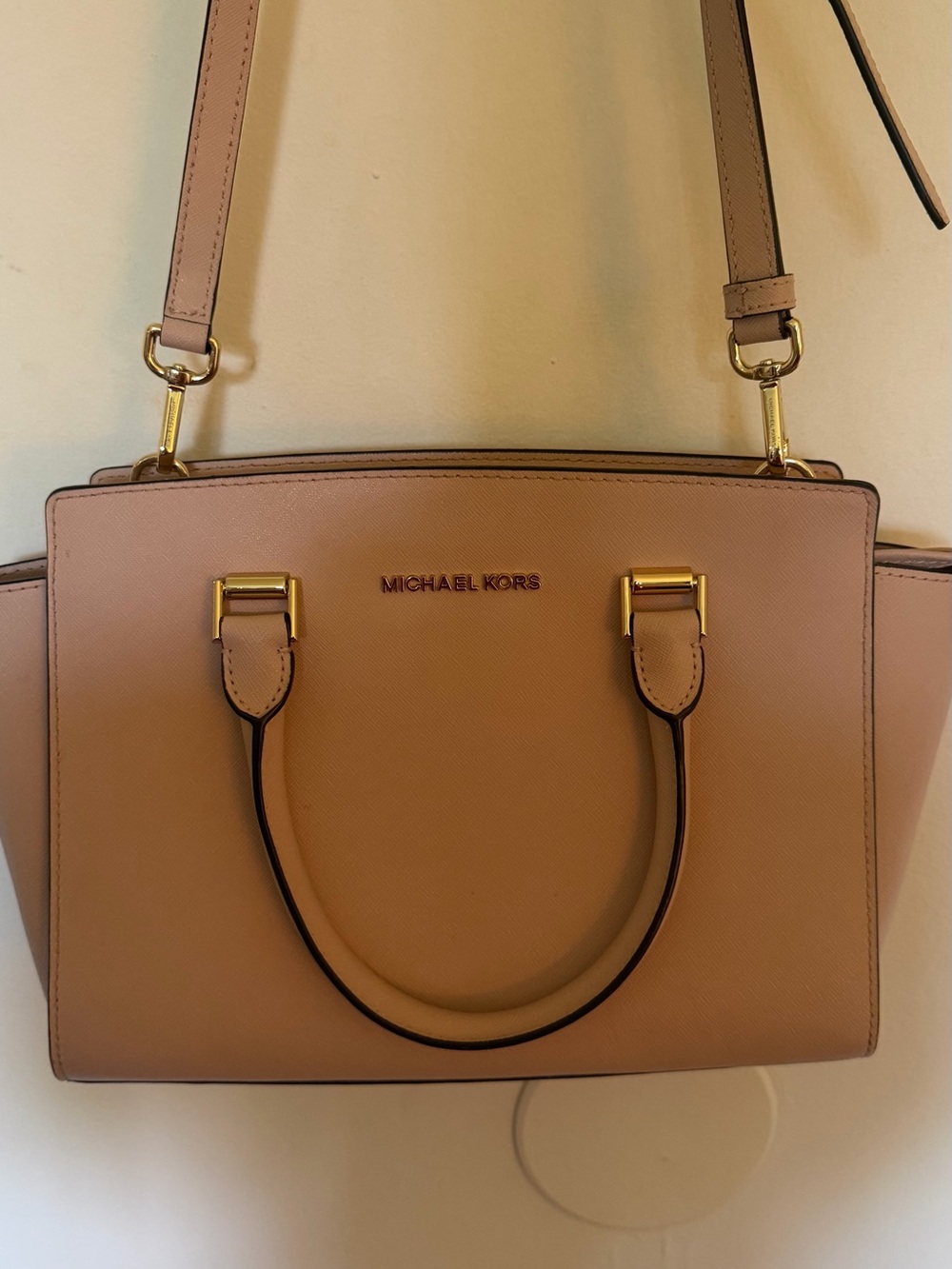 Michael Kors Blush Tan Saffiano Leather Satchel with Gold Hardware